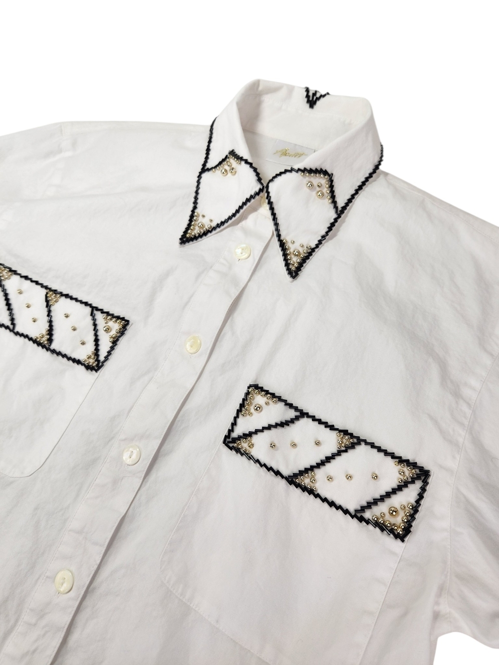 Vintage White Western Button Down Shirt Beaded Studded Embellished Long Sleeve 6 - Picture 8 of 16